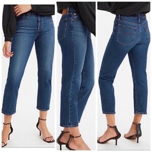 Levis Premium Denim Wedgie Jeans High Rise Dark Wash Stretch Tapered Leg Blue 26